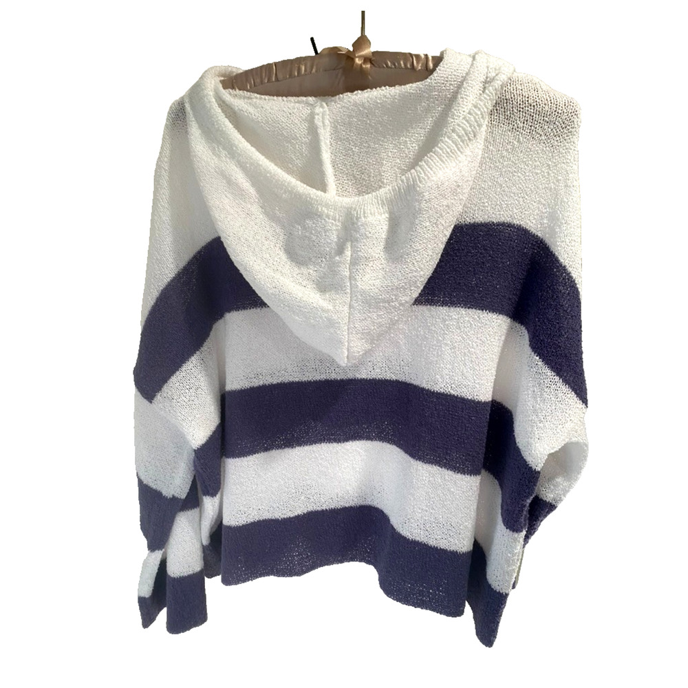 SOLD Mia & Tess Striped Hoodie Sweater XL Navy & White Beachy Coastal Casual